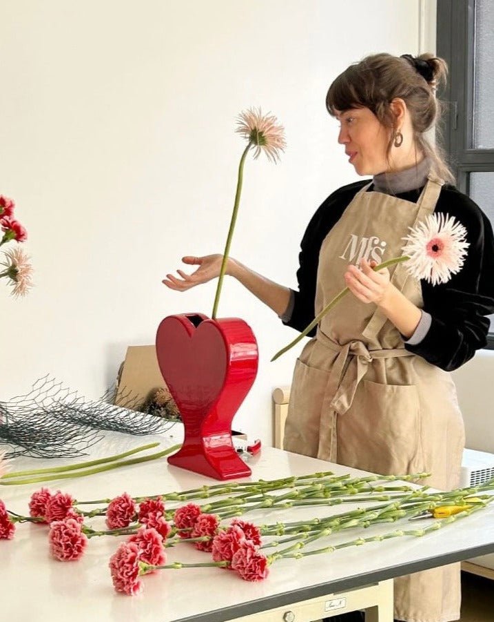 Handmade ceramic heart-shaped flower vase in a retro decorative pottery style for eclectic home decor — view 2