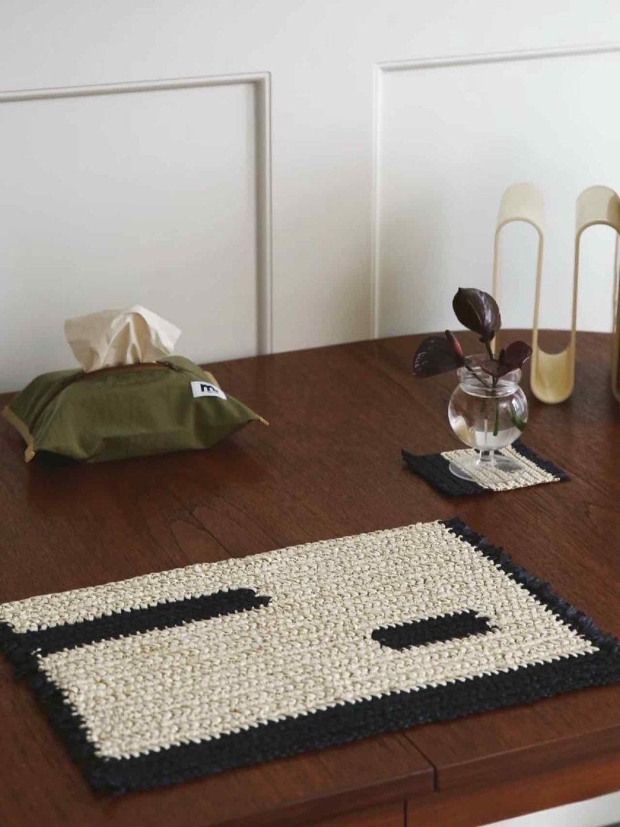 Retro handwoven natural reed placemat set of four on an elegantly styled Nordic dining table — view 5