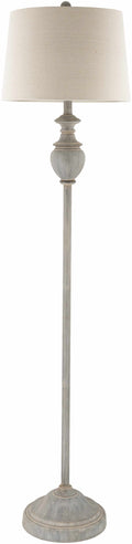 Binidayan traditional gray resin floor lamp featuring a classic white and beige linen fabric shade.