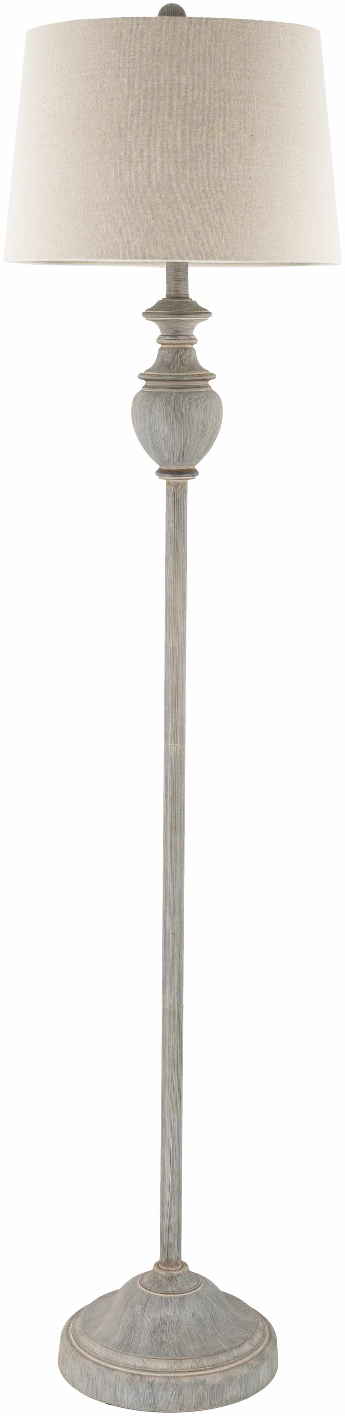 Binidayan traditional gray resin floor lamp featuring a classic white and beige linen fabric shade.