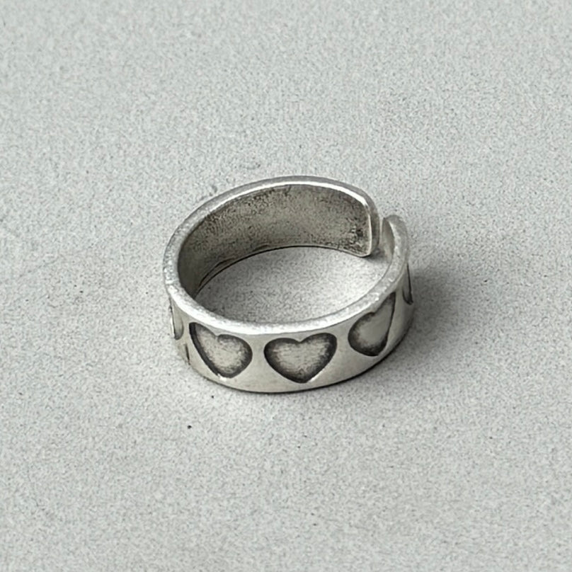 Stamped Hearts Silver Band Ring-0