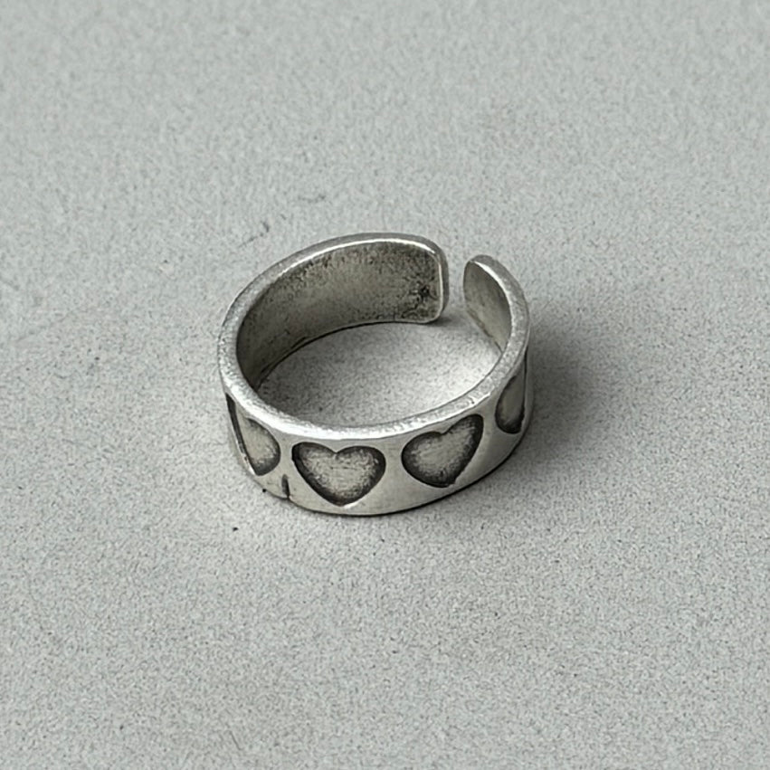 Stamped Hearts Silver Band Ring-1