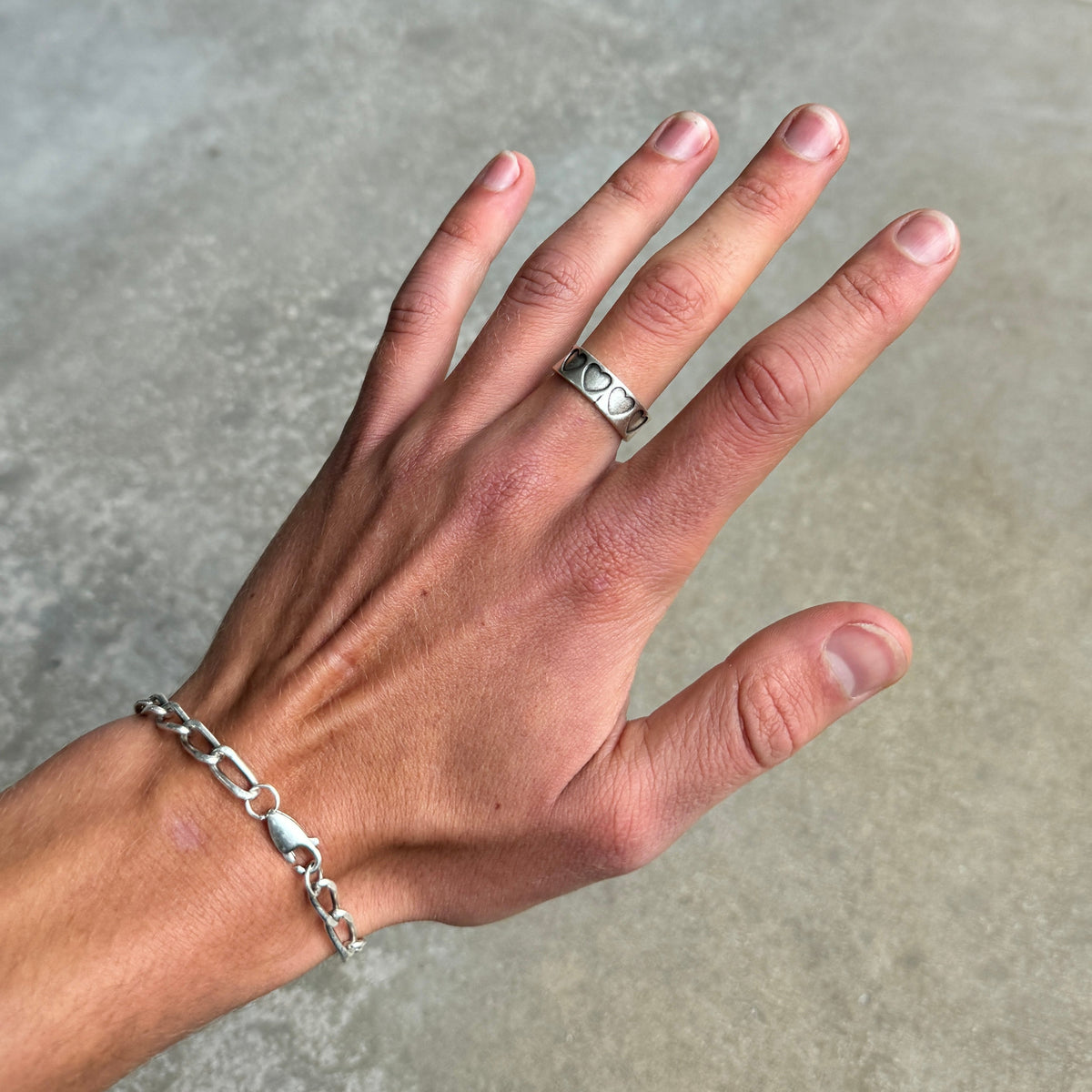 Stamped Hearts Silver Band Ring-2