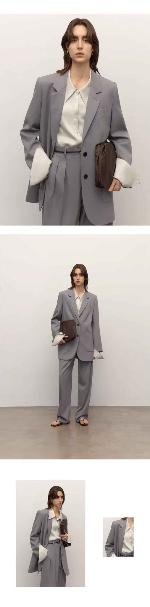 Women's classic two-button loose straight wool blazer featuring an asymmetrical collar design. — view 2