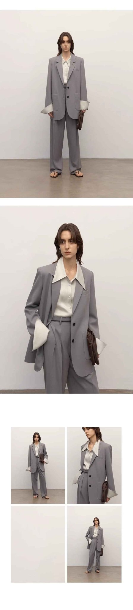 Women's classic two-button loose straight wool blazer featuring an asymmetrical collar design. — view 3