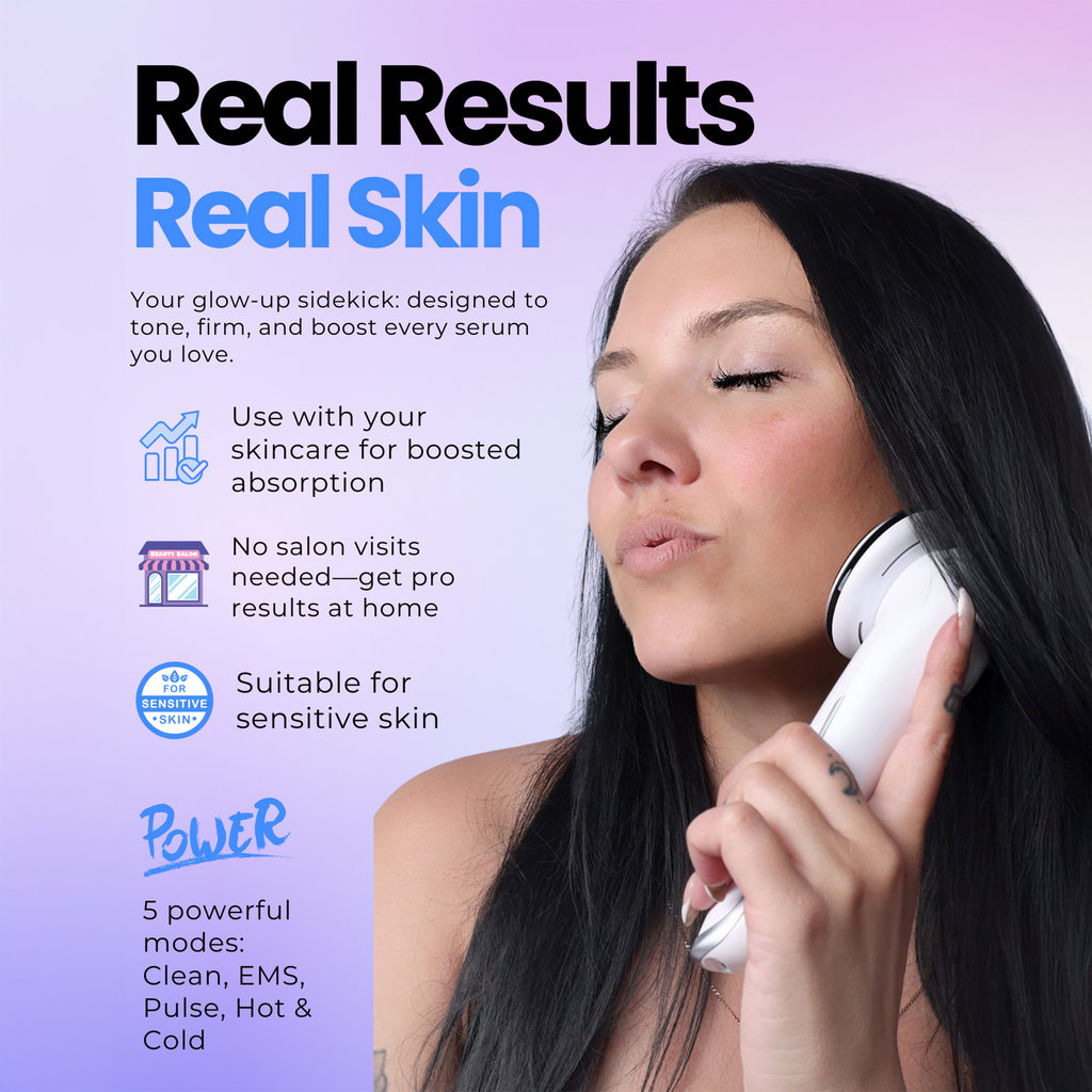 Helloskin V3 LED light therapy handset with three reusable makeup remover puffs and laundry bag — view 3