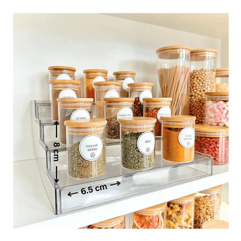 Clear glass 220ml spice jar with natural bamboo lid and silicone seal for pantry storage — view 3