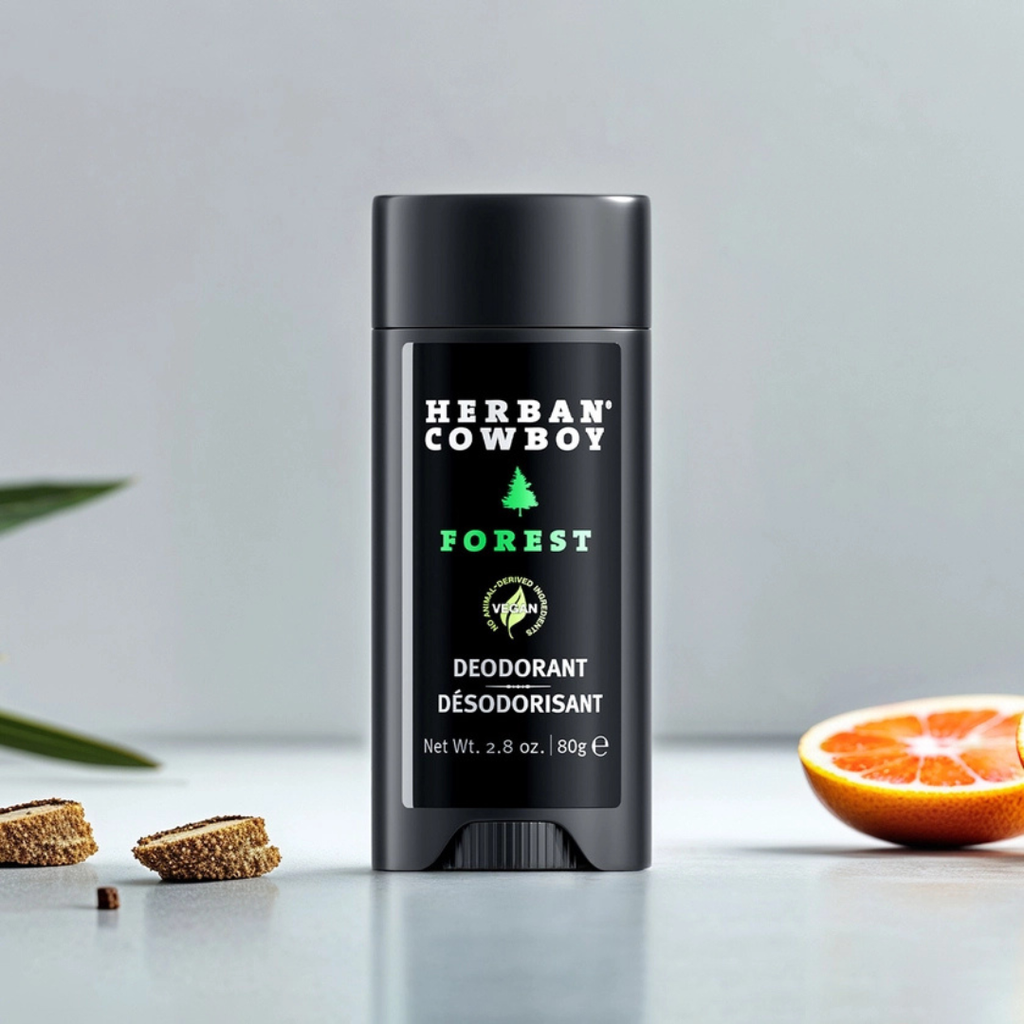 Forest Stick Deodorant by Herban Cowboy, aluminum free natural mens deodorant with woodsy cedarwood scent — view 2