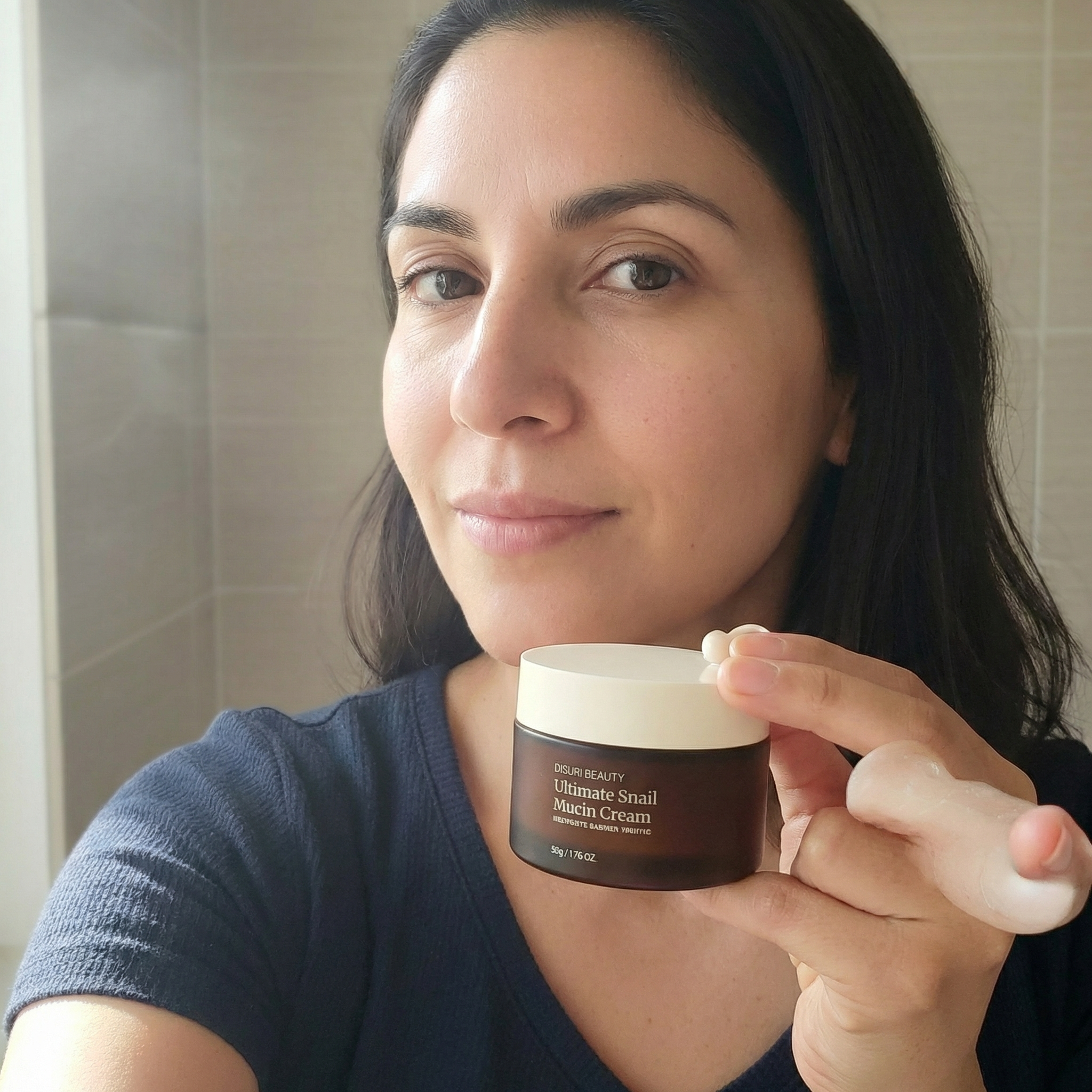 DISURI Beauty Ultimate Snail Mucin Cream jar, lightweight hydrating anti-aging facial moisturizer for sensitive skin. — view 3