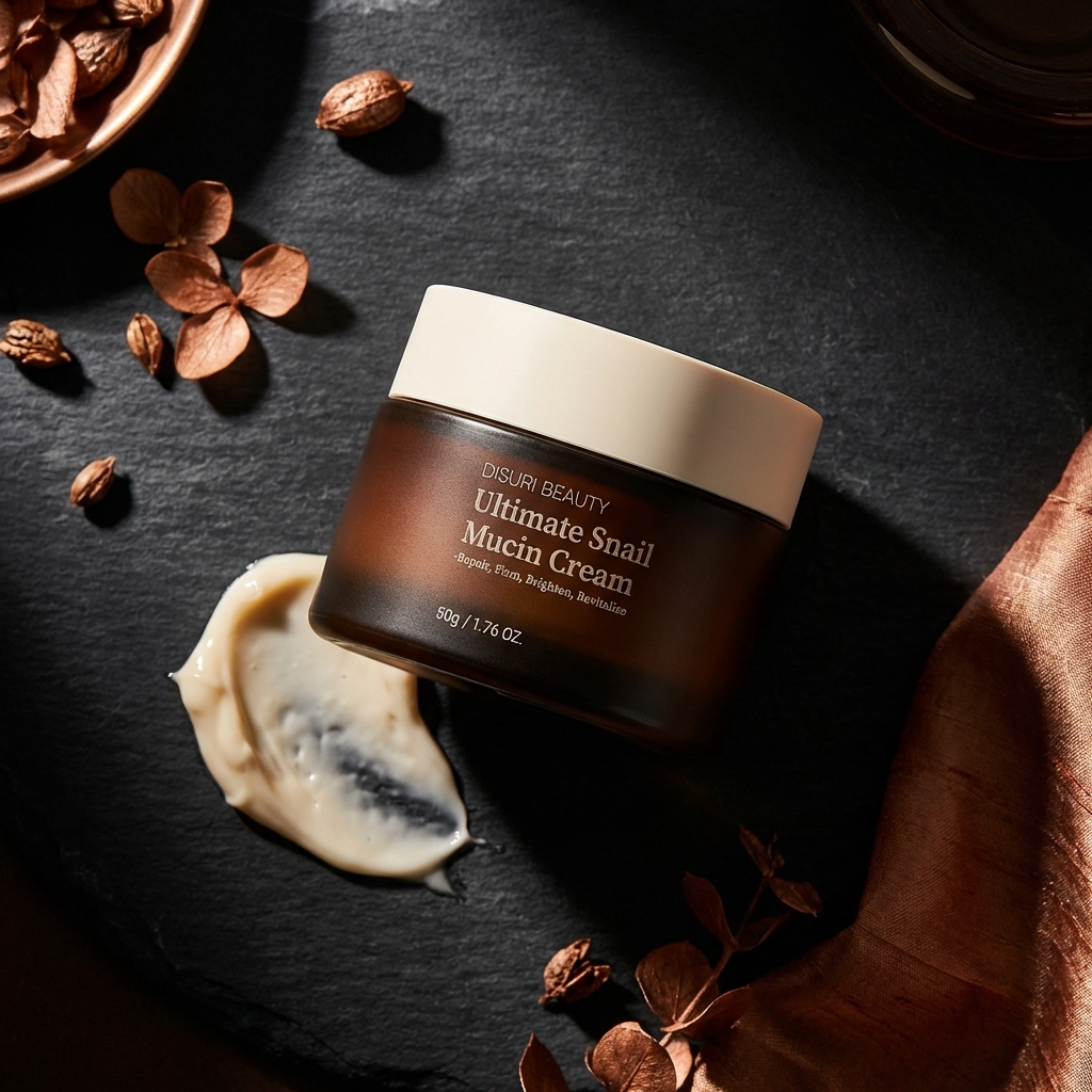 DISURI Beauty Ultimate Snail Mucin Cream jar, lightweight hydrating anti-aging facial moisturizer for sensitive skin. — view 4