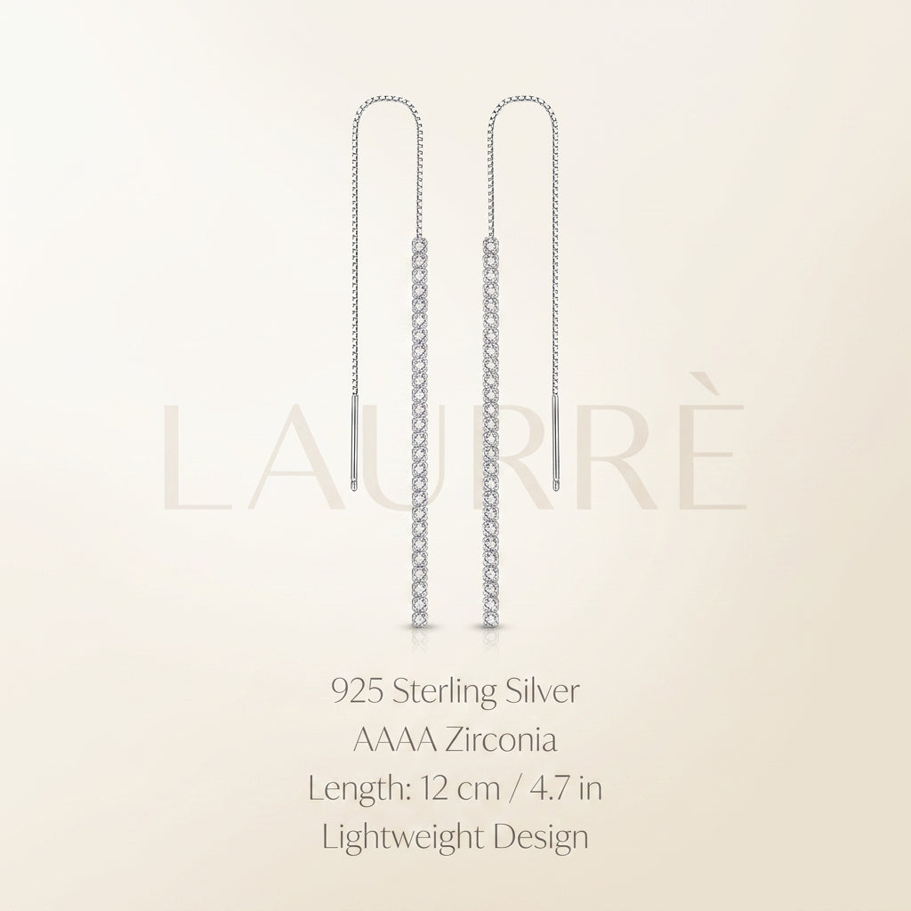 925 Sterling Silver Elegant  Long Chain Tassel Zircon Drop Earrings-4