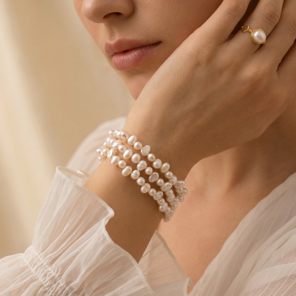 Elegant Freshwater Pearl Spiral Bracelet-3