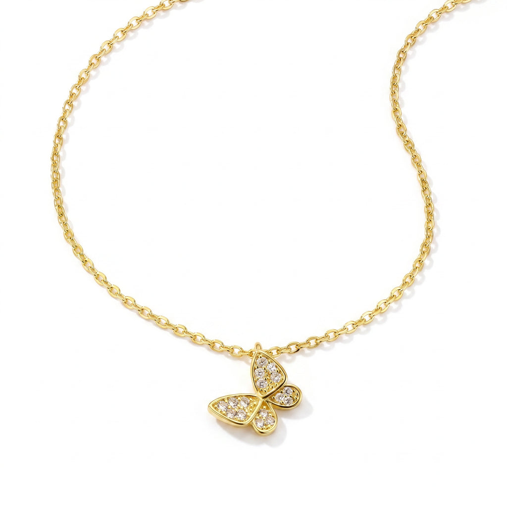 18 K Gold Plated 925 Sterling Silver Mini  Butterfly Necklace with Cubic Zirconia-1