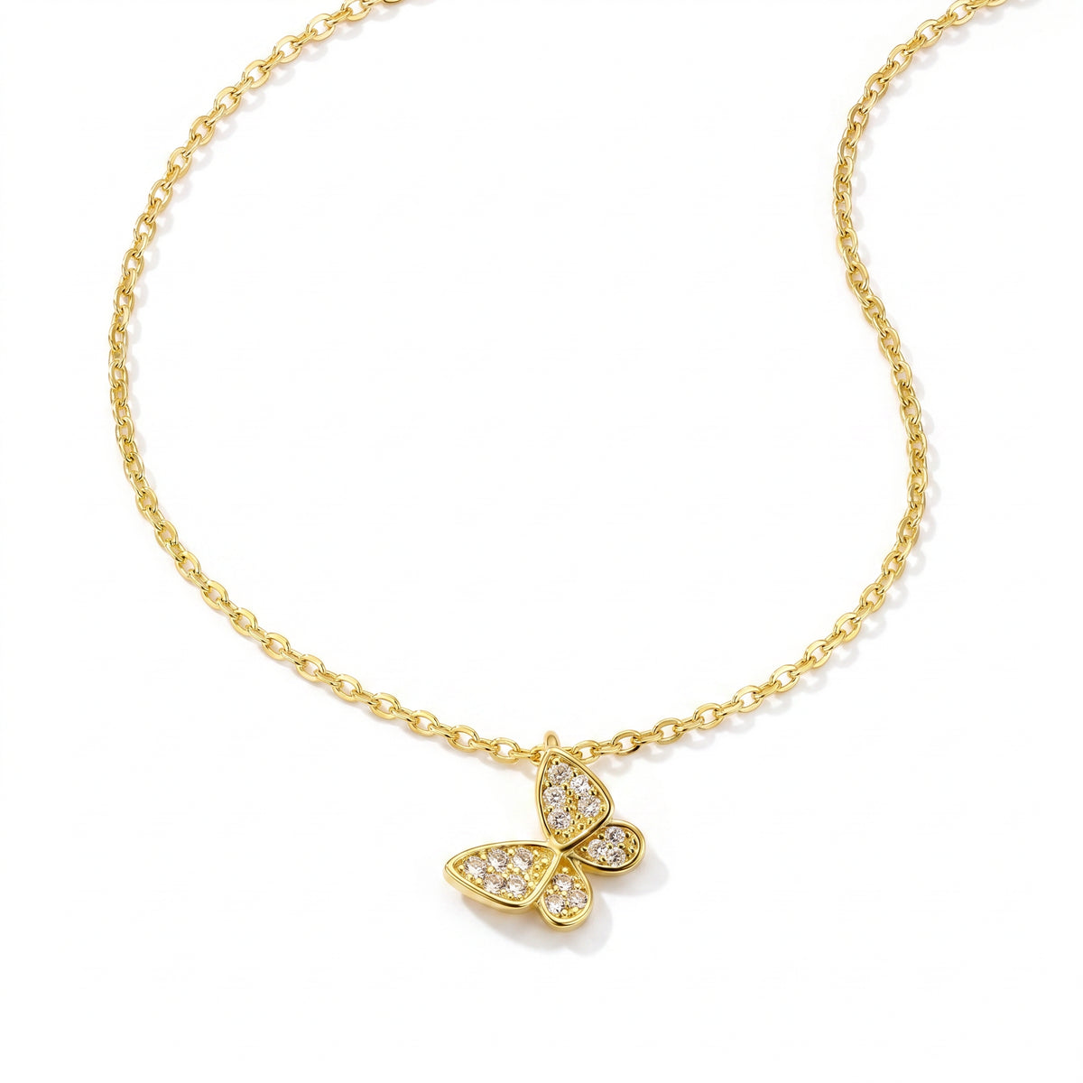 18 K Gold Plated 925 Sterling Silver Mini  Butterfly Necklace with Cubic Zirconia-1