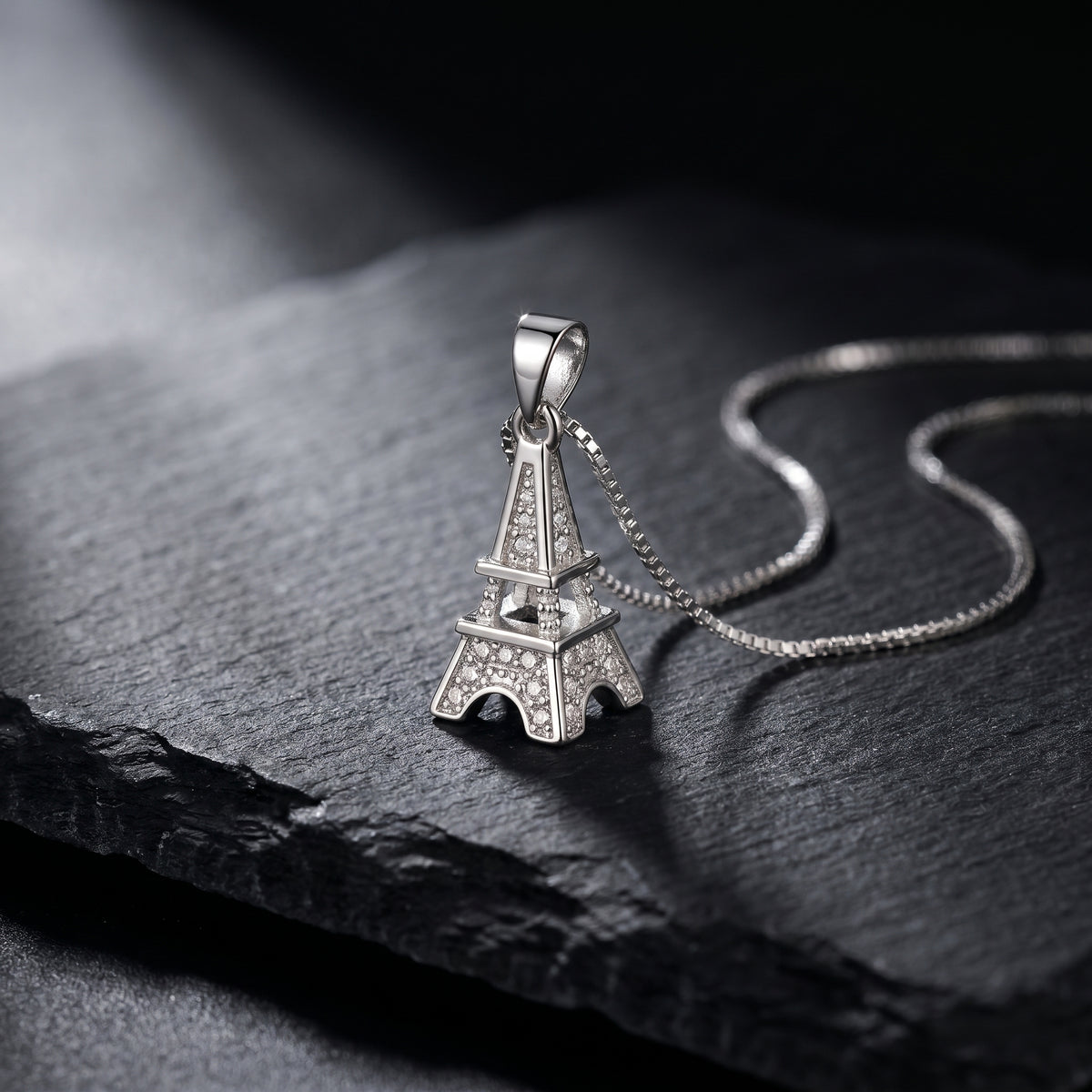 Paris Eiffel Tower Pendant Necklace in Sterling Silver with Zirconia