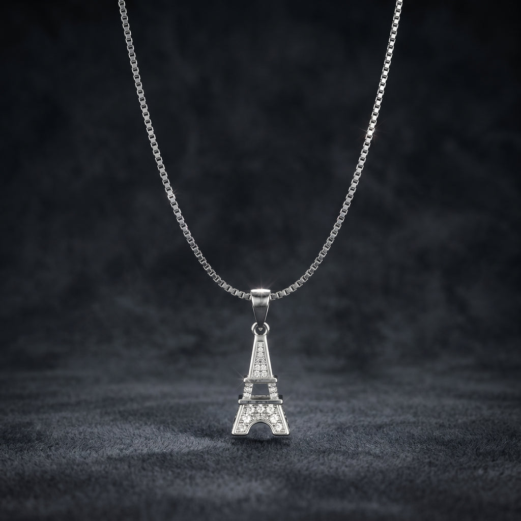 Eiffel Tower Necklace in 925 Sterling Silver with AAA Zirconia, Paris Pendant Jewelry by LAURRÈ