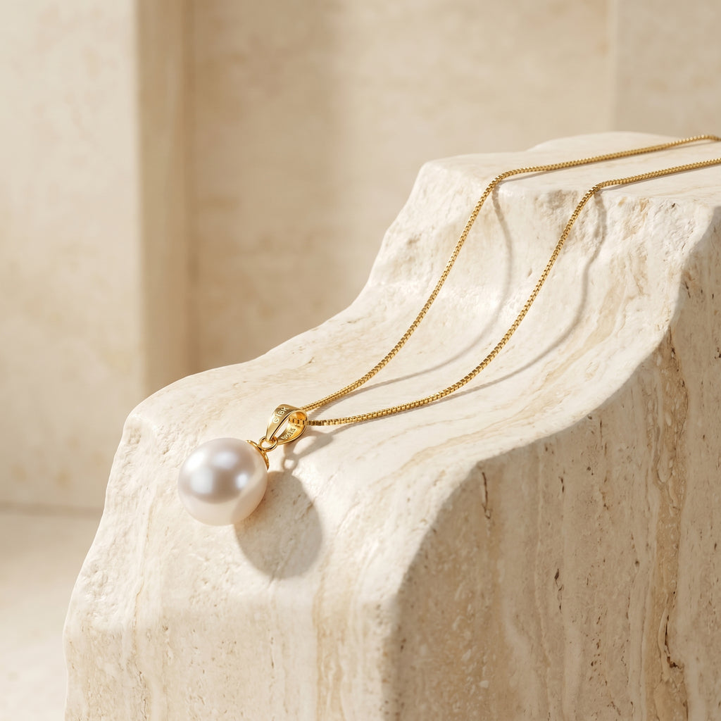 925 sterling silver clasp with hallmark detail on 18K gold plated pearl necklace.
