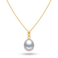 Freshwater pearl pendant necklace in 18K gold plated 925 sterling silver with elegant box chain on white background.