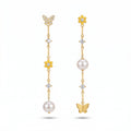 18K gold plated 925 sterling silver butterfly pearl drop earrings with cubic zirconia