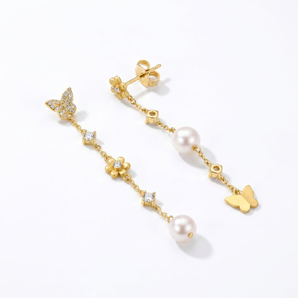 925 sterling silver butterfly and pearl drop earrings