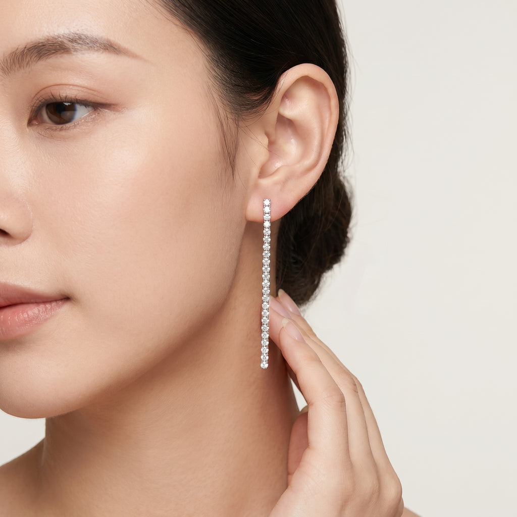 925 Sterling Silver Long Tennis Earrings with Brilliant AAAA Zirconia