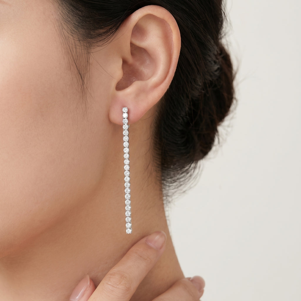 Luxury Tennis Drop Earrings in 925 Sterling Silver with AAAA Zirconia Stones