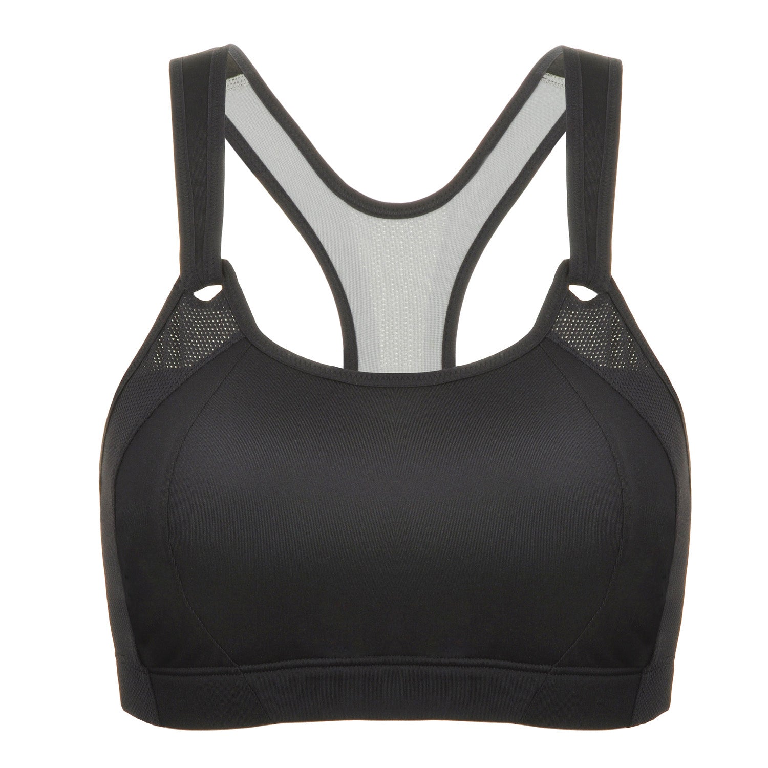 Women's high impact wireless running bra with breathable mesh inserts and adjustable velcro straps — view 5