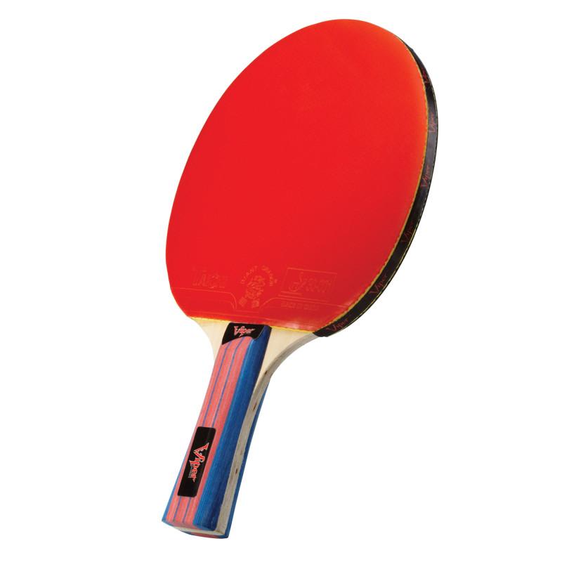 Viper Three Star Table Tennis Racket featuring a solid wood handle and black and red rubber