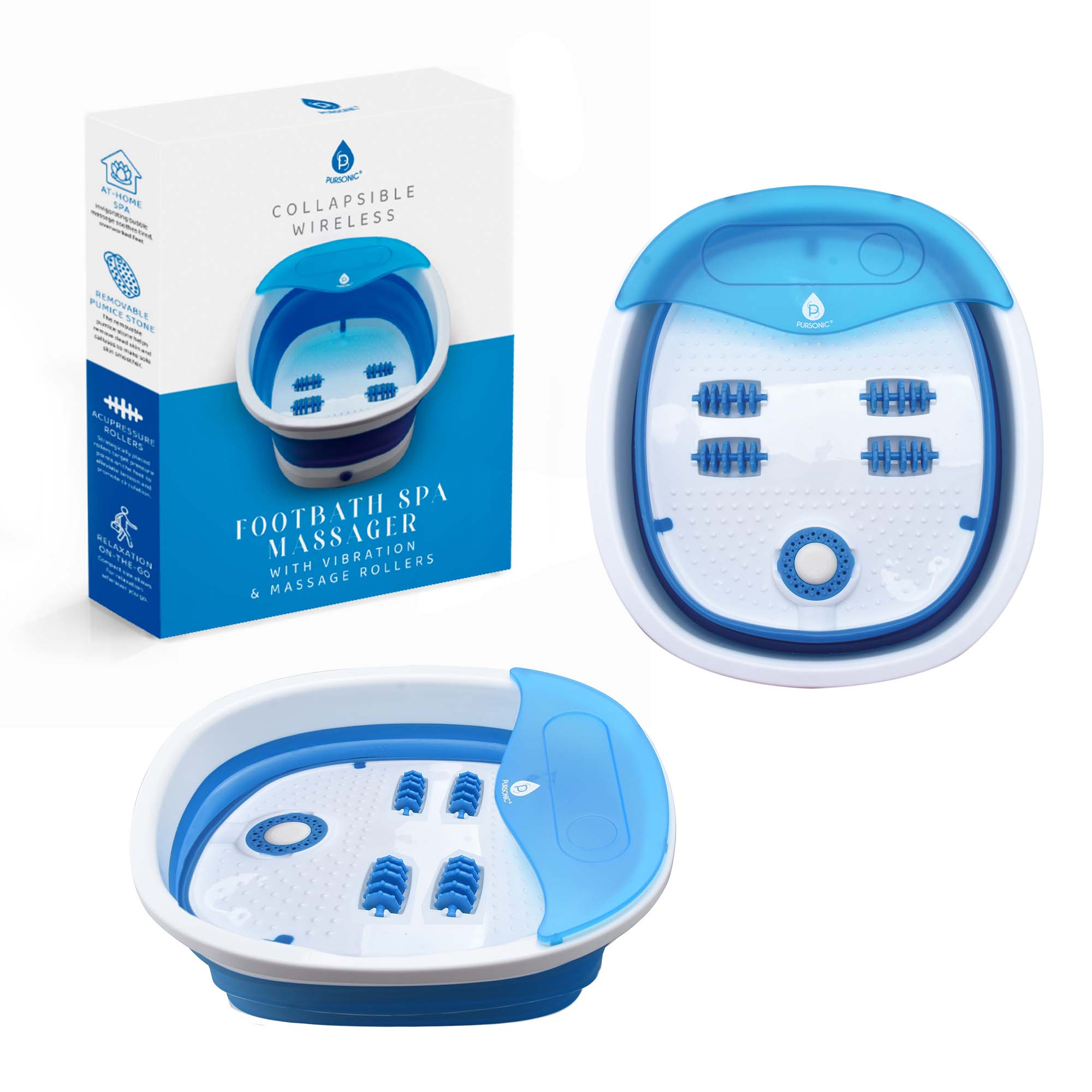 Pursonic home recovery kit with red light pads, massage gun, and collapsible foot spa — view 5
