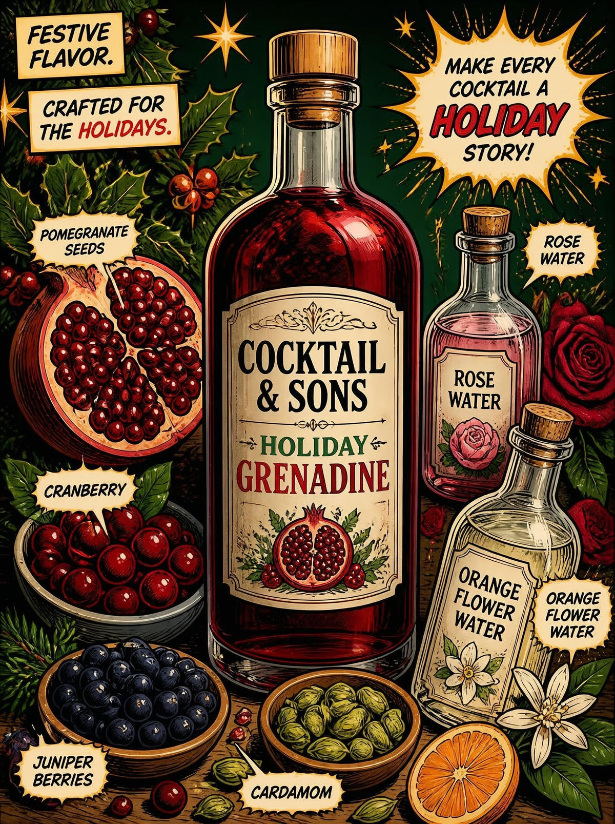 C&S Holiday Grenadine | A Festive Celebration of Tart Pomegranate and Winter Botanicals (8oz)-0