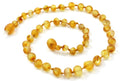 Unpolished raw honey golden Baltic amber children's necklace with oval baroque beads on yellow string