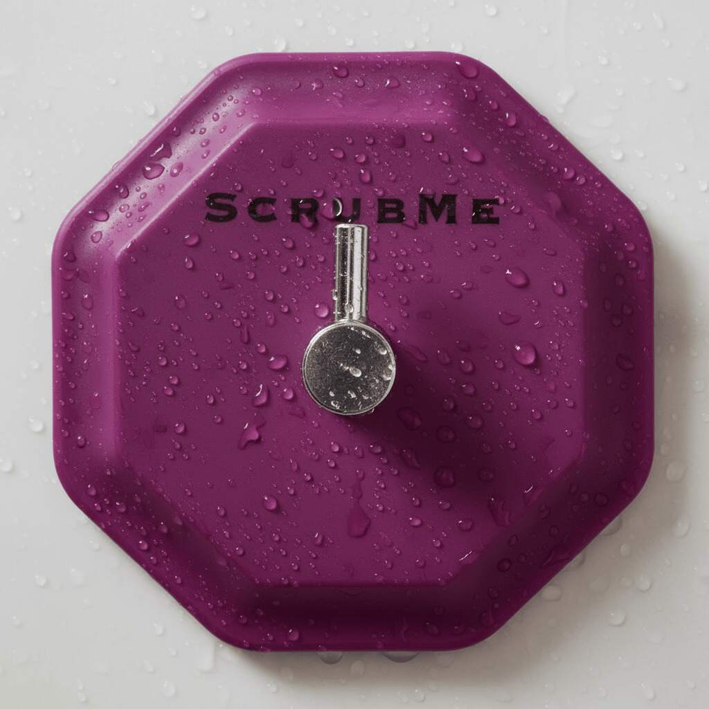Self adhesive wall hook on a smooth bathroom tile holding a blue hanging shower towel — view 3