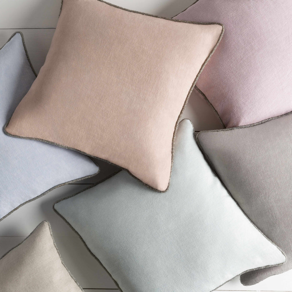 Solid pale blue linen throw pillow in contemporary woven design for living room decor — view 3