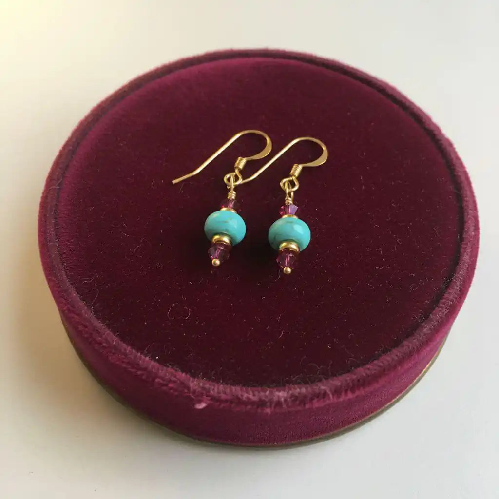 Hot Pink and Turquoise Gemstone 14 K Gold Filled Earrings-3