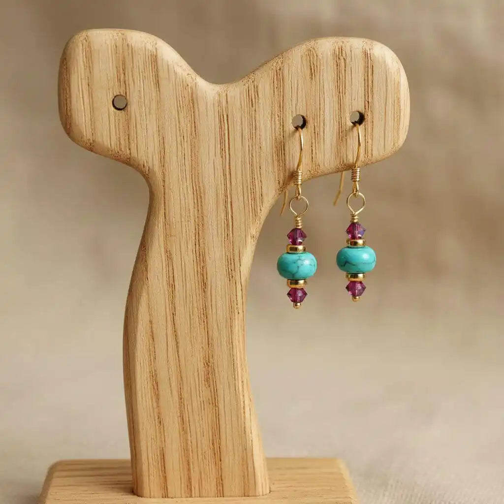 Hot Pink and Turquoise Gemstone 14 K Gold Filled Earrings-2
