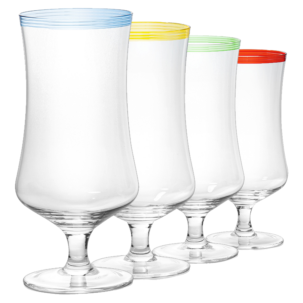 Four 16oz clear glass spiral vampire cocktail glasses for Pina Coladas and tropical drinks