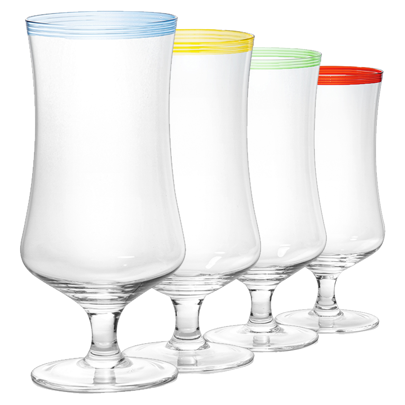 Four 16oz clear glass spiral vampire cocktail glasses for Pina Coladas and tropical drinks