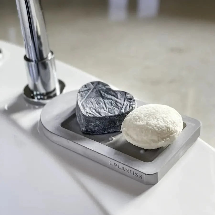 Plant-based rebalancing shampoo and conditioner bar set infused with charcoal and essential oils — view 2