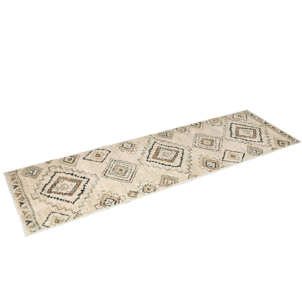 Washable hallway runner rug featuring a distressed pattern, soft velvet surface, and anti-slip TPR backing