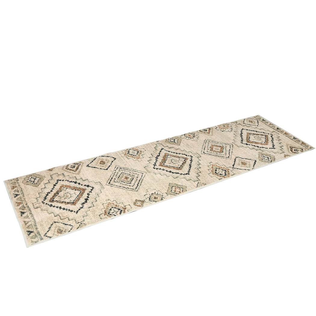 Washable hallway runner rug featuring a distressed pattern, soft velvet surface, and anti-slip TPR backing