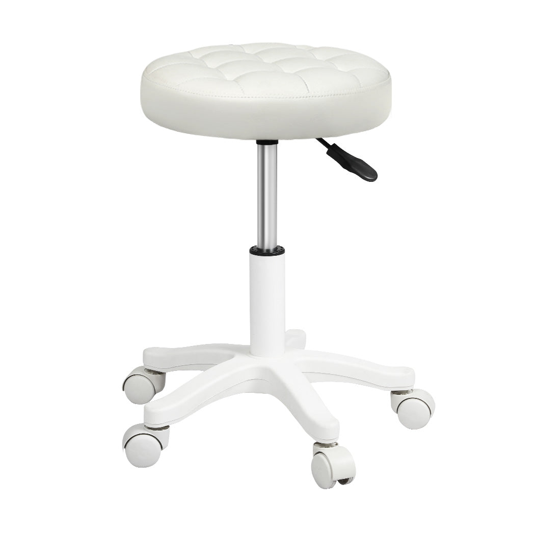 Levede rolling bar stool in beige PU leather with steel base and adjustable height lever