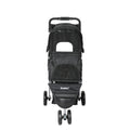 Large black pet stroller with a foldable steel frame, mesh windows, and durable waterproof fabric