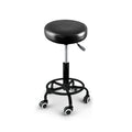 Set of two black PU leather Levede swivel bar stools with casters and circular footrests