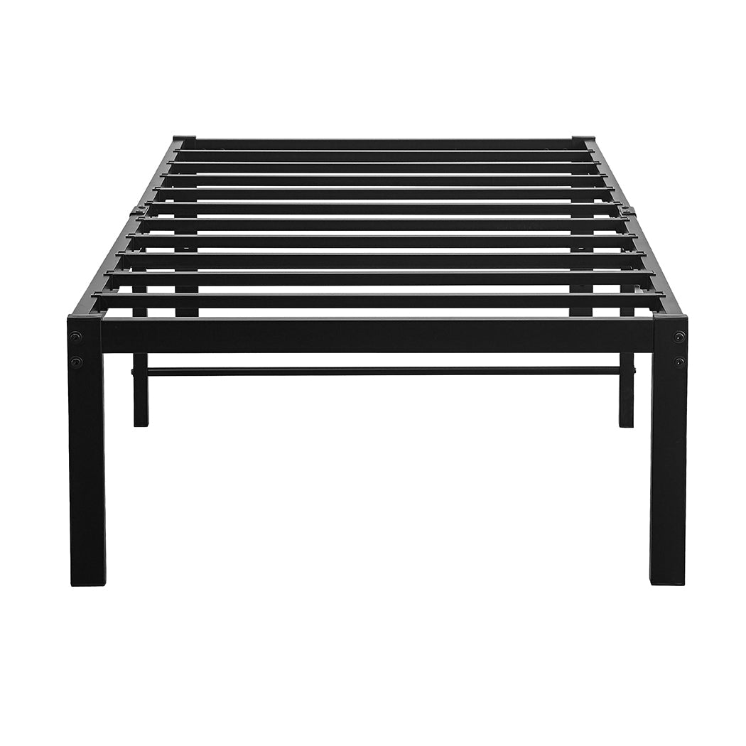Black heavy duty steel Levede metal bed frame with elevated platform for under-bed storage