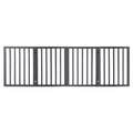 Grey wooden freestanding foldable pet gate with three panels and anti-scratch rubber feet