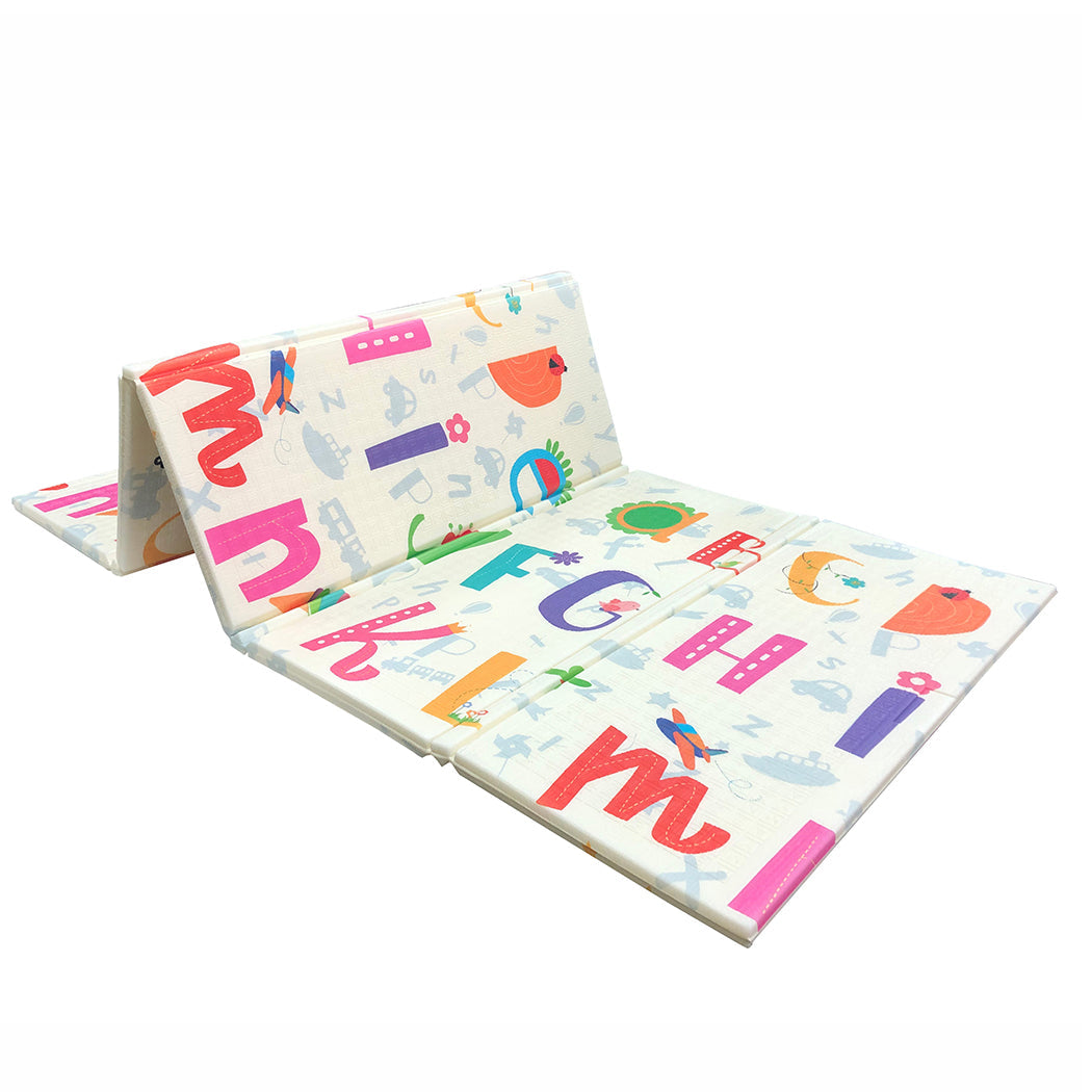 Multi-coloured foldable XPE foam baby play mat with anti-slip textured surface and carry bag