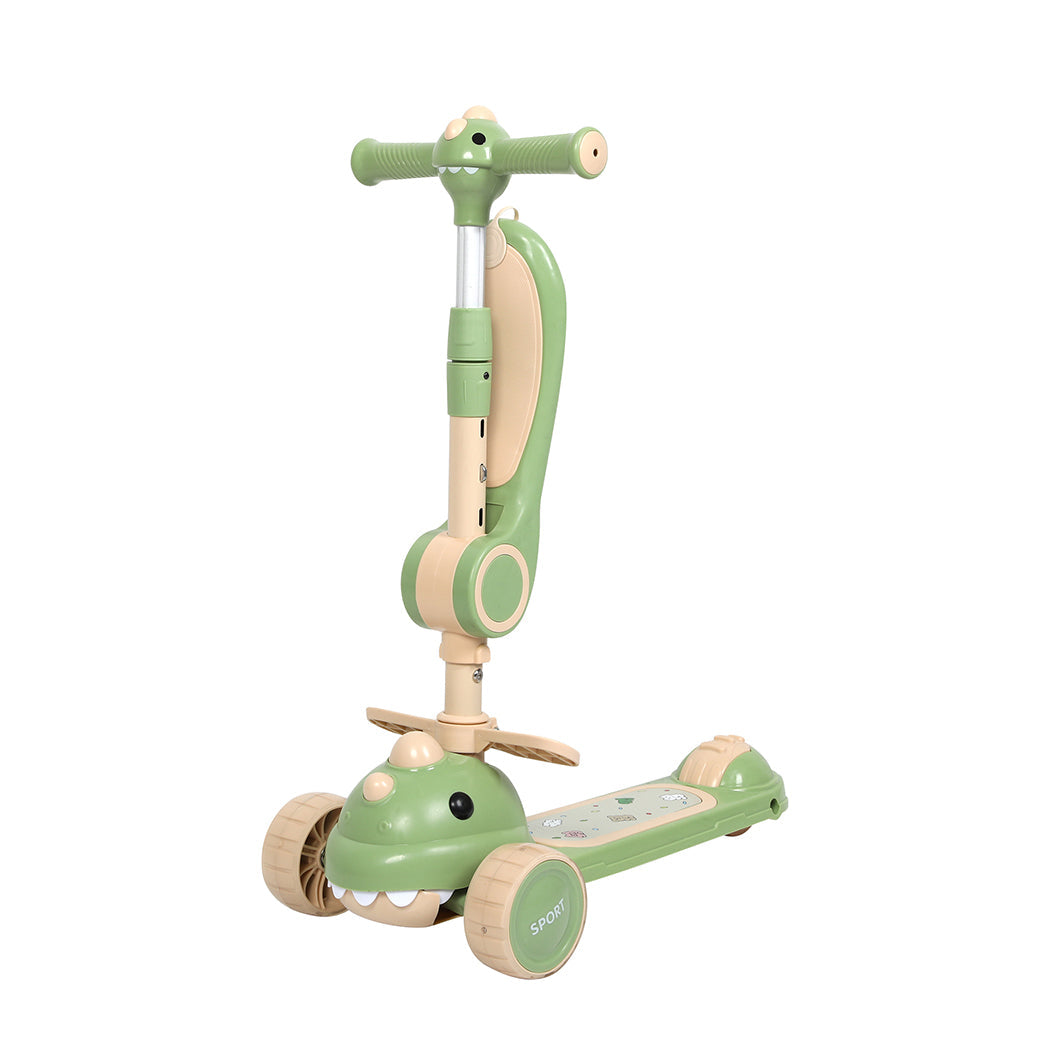 Green BoPeep foldable kids scooter with three LED wheels and an adjustable flip-able seat.
