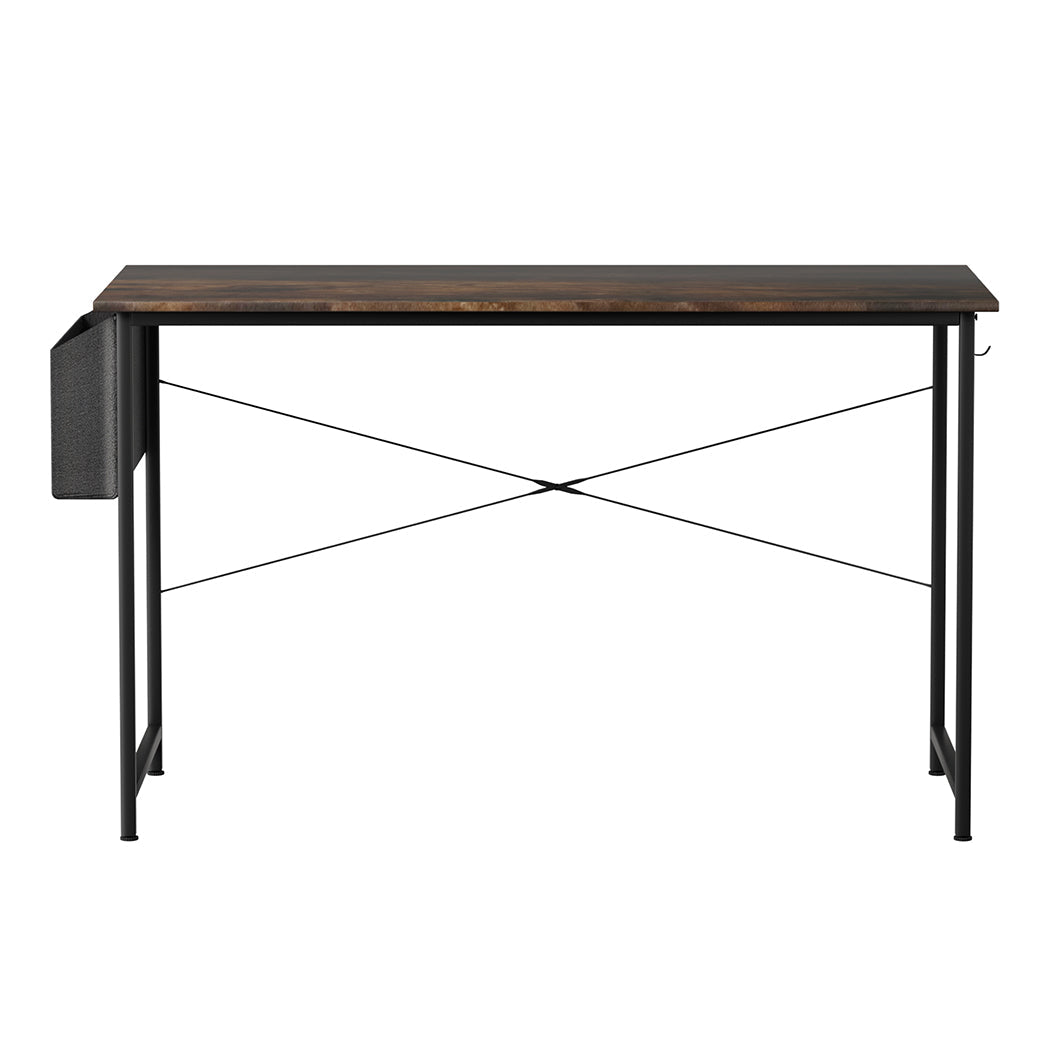 Levede 80cm computer desk with brown MDF top, black metal frame, and side storage bag