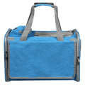 Blue foldable soft pet carrier bag with breathable mesh windows and comfortable shoulder strap.
