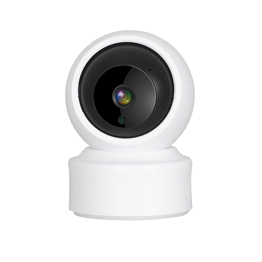 NNEIDS wireless indoor home security camera in white with 360 degree pan and tilt lens